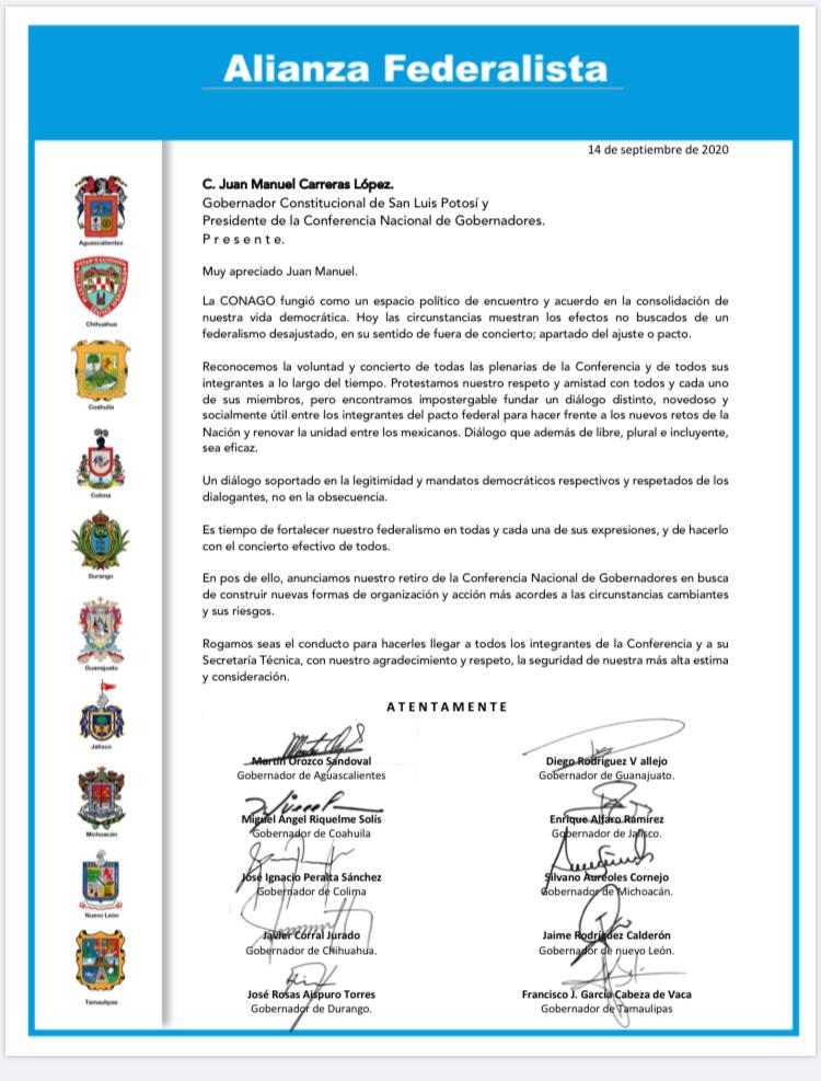 Formaliza Alianza Federalista salida de la CONAGO