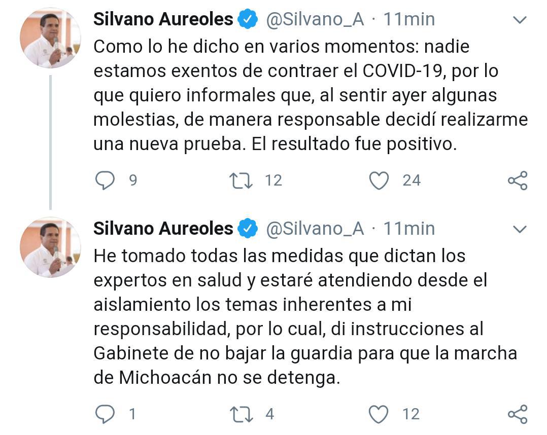 Gobernador de Michoacán da positivo a COVID-19