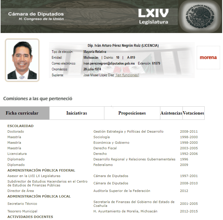 Iván Pérez Negrón mintió respecto a su formación académica